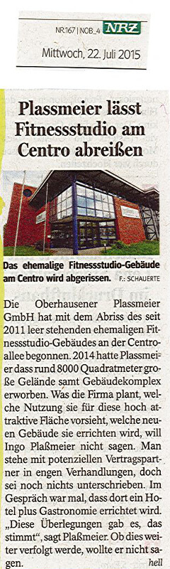 NRZ – Plassmeier lässt Fitnessstudio am Centro abreißen